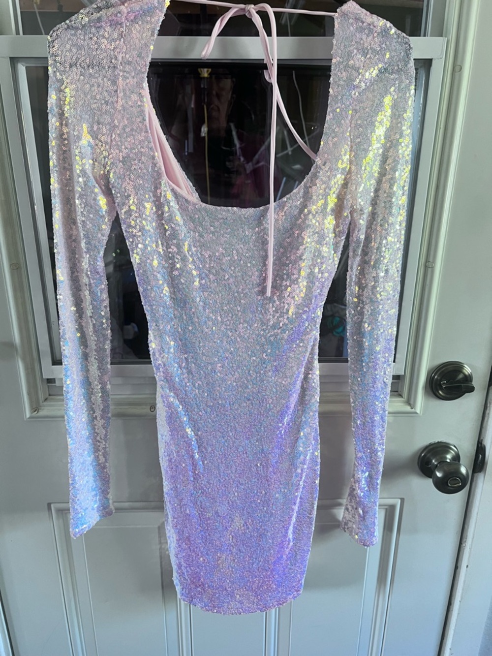 Lucy in the Sky Iridescent Sequin Long Sleeve Mini Dress - Pink shimmer